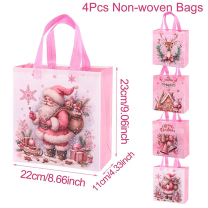 4pcs Christmas Gift Bags Santa Claus Snowman Non-Woven Christmas Tote Bag with Handles Christmas Decorations For Home 2025 Gifts Beauty World Shop
