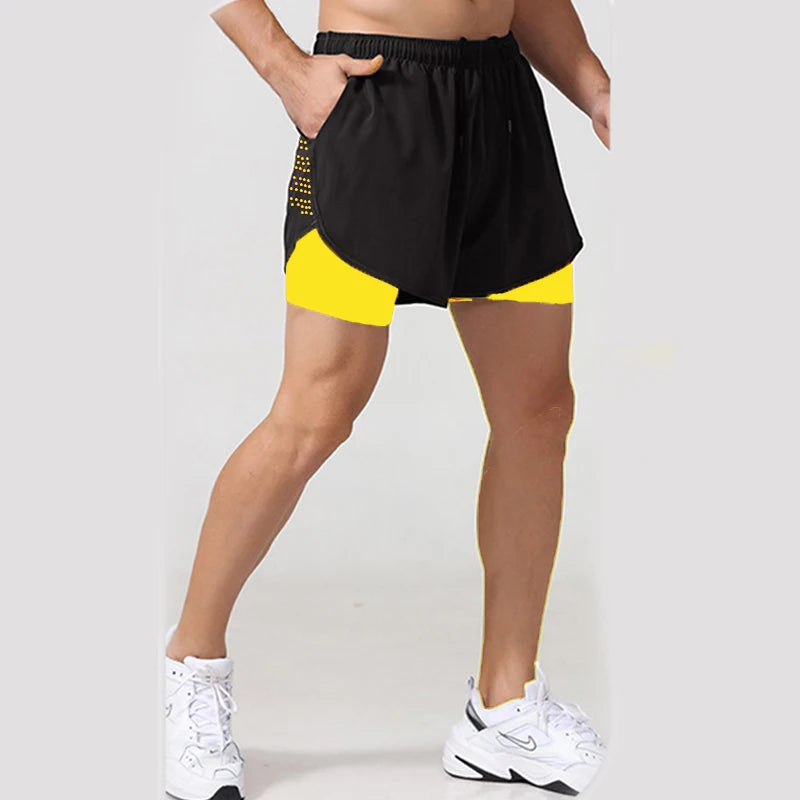 New Men Running Shorts Gym Sports Shorts 2 In 1 Quick Dry Workout Training Gym Fitness Jogging Short Pants Summer Men Shorts Beauty World Shop