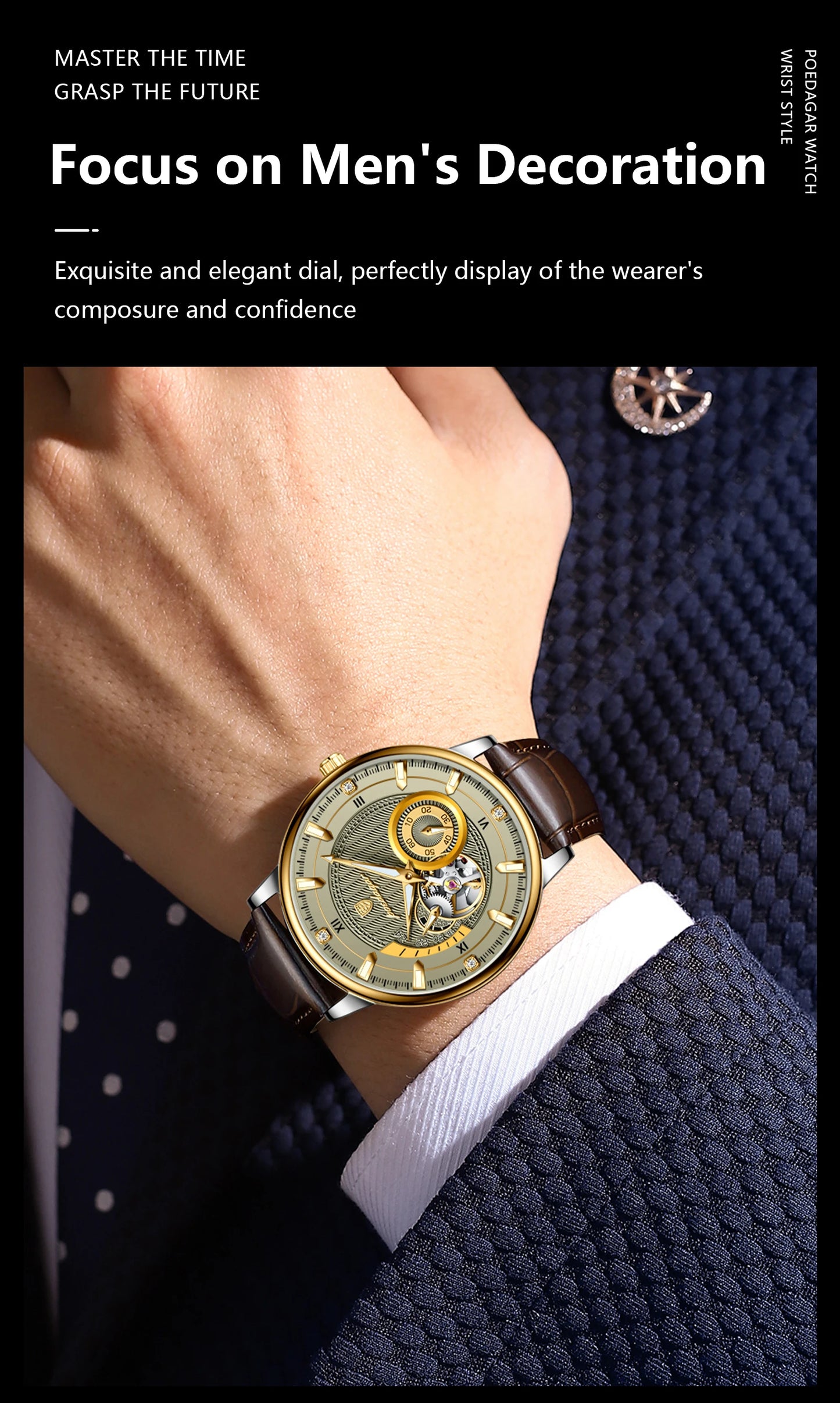 POEDAGAR Fashion Business Men Watch Waterproof Luminous Hollow Tourbillon Male Clock Automatic Mechanical Leather Men's Watches Beauty World Shop