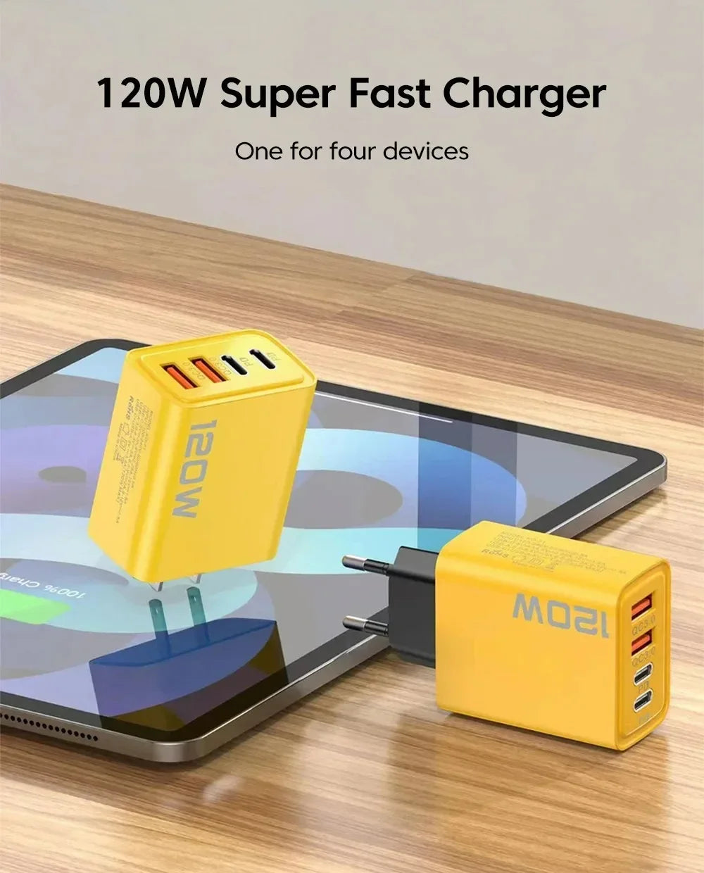 Quick Charge 3.0 Fast Charger Muti Total 120W 4 Port USB Type C PD Mobile Phone Wall Adapter for iPhone 16 Samsung S24 Xiaomi 15 Beauty World Shop