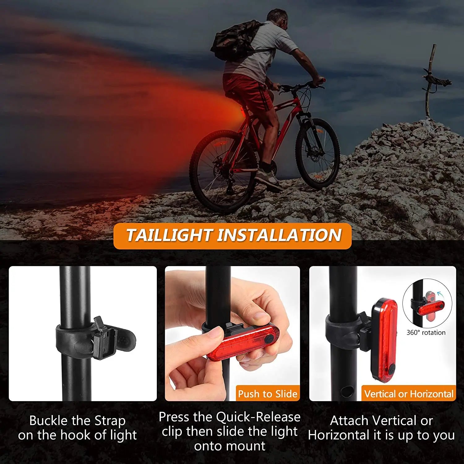 Bicycle Rear Lights USB Rechargeable Bike Tail Light Cycling Taillights Flashing 4 Modes for Night Riding Bike Light Back Lamp Beauty World Shop