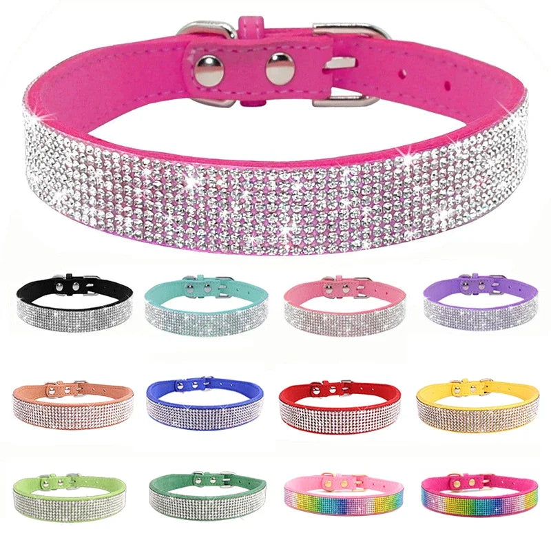 Dog Collar Crystal Glitter Rhinestone Pet Collars Zinc Alloy Buckle Collar For Small Medium Dogs Cats Chihuahua Pug Dog Collar Beauty World Shop