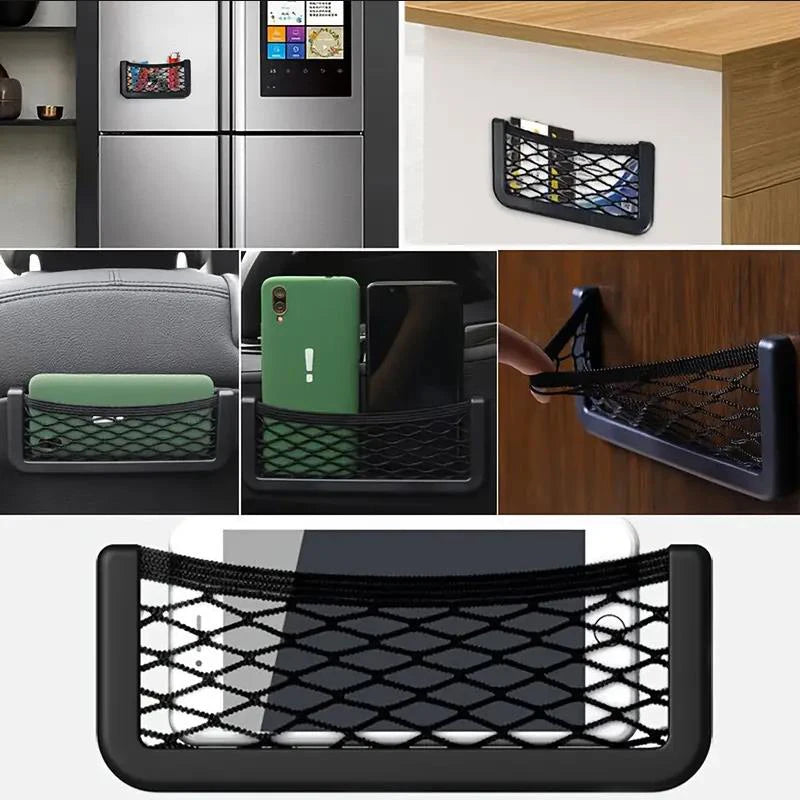 Car Storage Bag Nets Adhesive Auto Seat Organizer Door Side Net Pocket Multifunction 15-20cm Resilient Car Styling Storage Nets Beauty World Shop