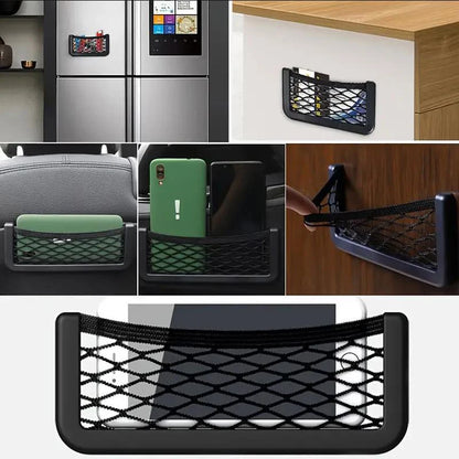 Car Storage Bag Nets Adhesive Auto Seat Organizer Door Side Net Pocket Multifunction 15-20cm Resilient Car Styling Storage Nets Beauty World Shop