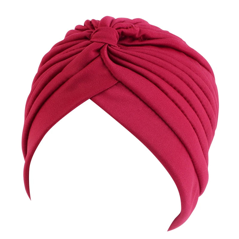 New Knotted Ruffle Turban Ladies Soft Headscarf Casual Streetwear Female Muslim Hijab Indian Hats Cancer Chemo Cap Turbante Beauty World Shop