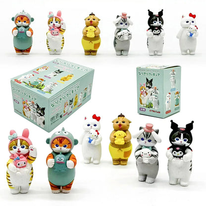 Mofusand Cats Wearing Sanrio Characters Clothes Holding Dolls Cute Figure Blind Box My Melody Kuromi Cinnomoroll Hello Kitty Beauty World Shop