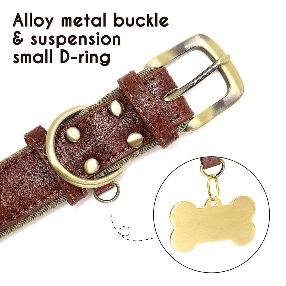 Customized PU Leather Nameplate Dog Collar Soft Padded Dogs Collars Free Engraving Name for Small Medium Large Dogs Adjustable Beauty World Shop