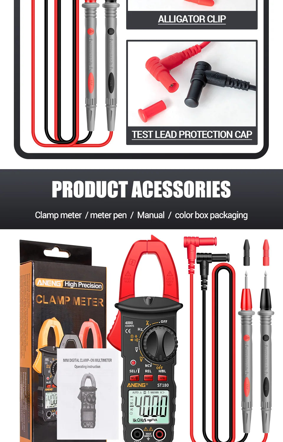 ANENG ST180 AC Current Clamp Meter  Digital 4000 Counts Multimeter Ammeter Voltage Tester Car Amp Hz Capacitance NCV Ohm Tool Beauty World Shop