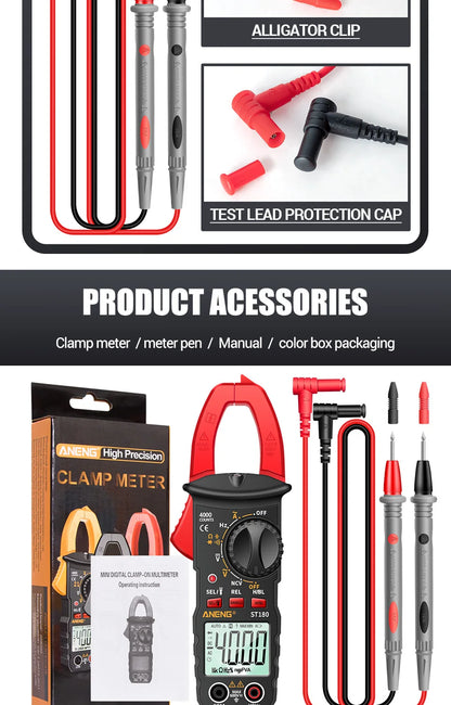ANENG ST180 AC Current Clamp Meter  Digital 4000 Counts Multimeter Ammeter Voltage Tester Car Amp Hz Capacitance NCV Ohm Tool Beauty World Shop