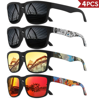 4PCS Square Sports Sunglasses with Designer Temple Pattern - UV400 for Men Women, Beach Vacation Beauty World Shop