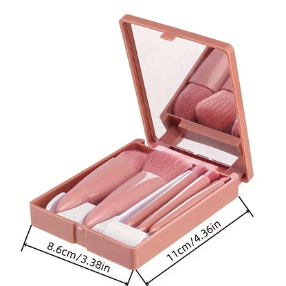 5Pcs Portable Makeup Brush Set With Mirror -  Foldable Travel Kit ，Mini Makeup Brush Set Travel Makeup Brush Set Beauty World Shop
