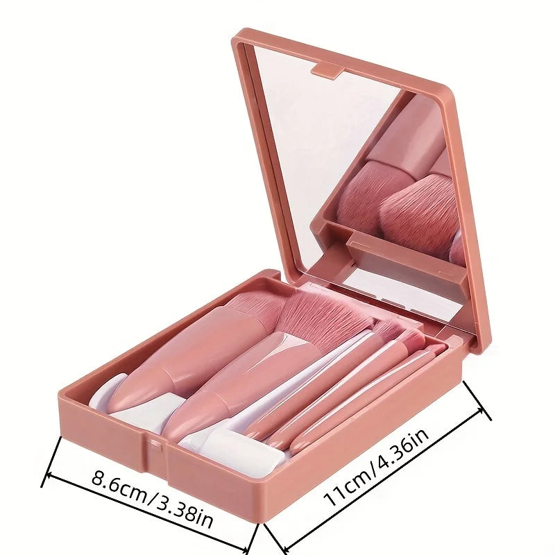 5Pcs Portable Makeup Brush Set With Mirror -  Foldable Travel Kit ，Mini Makeup Brush Set Travel Makeup Brush Set Beauty World Shop