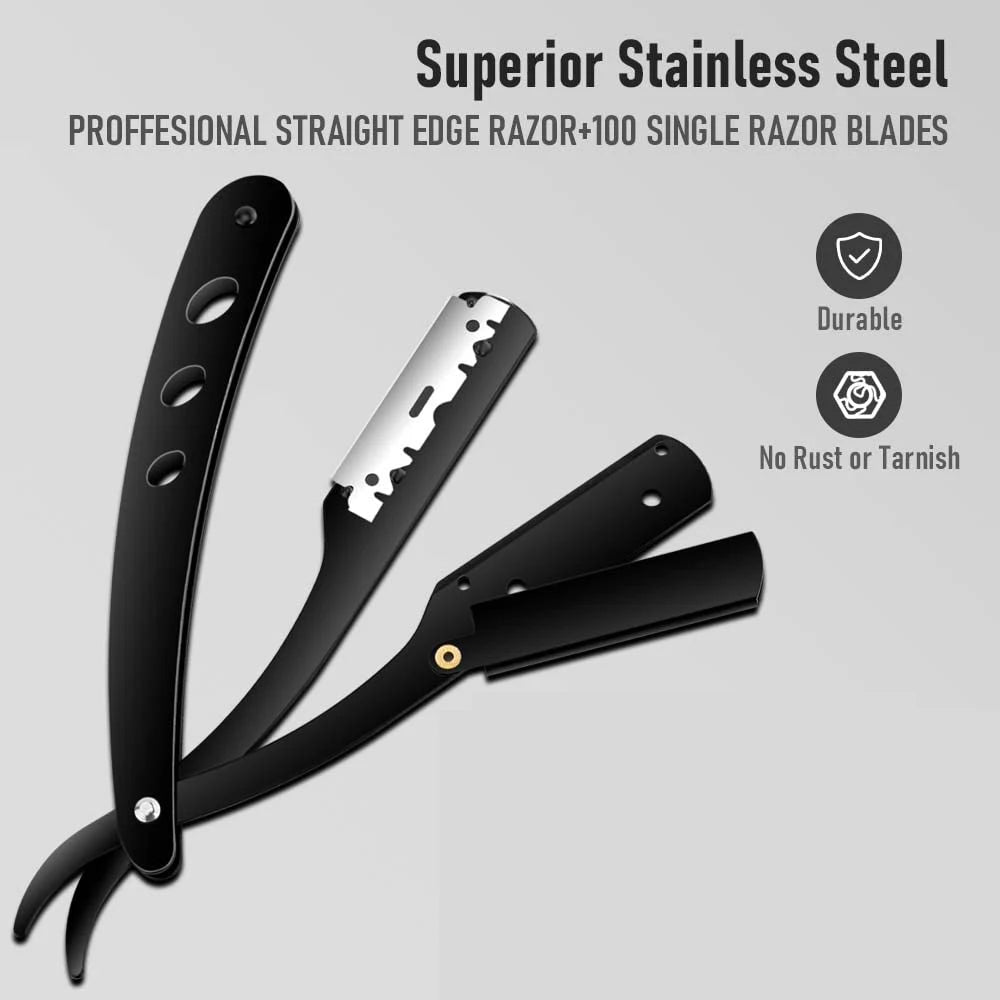 Men Shaving Barber Razor Black Classic Folding Shaving Knife Armpit Hair Pubic Hair Shaver Stainless Steel Straight Razor Holder Beauty World Shop