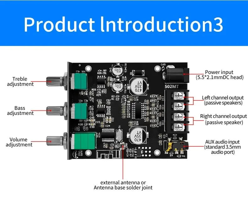Bluetooth 5.0 Subwoofer Amplifier Board 2.0 Channel High Power Audio Digital HIFI Stereo Amplifier Board 2X50W Bass AMP ZK-502MT Beauty World Shop