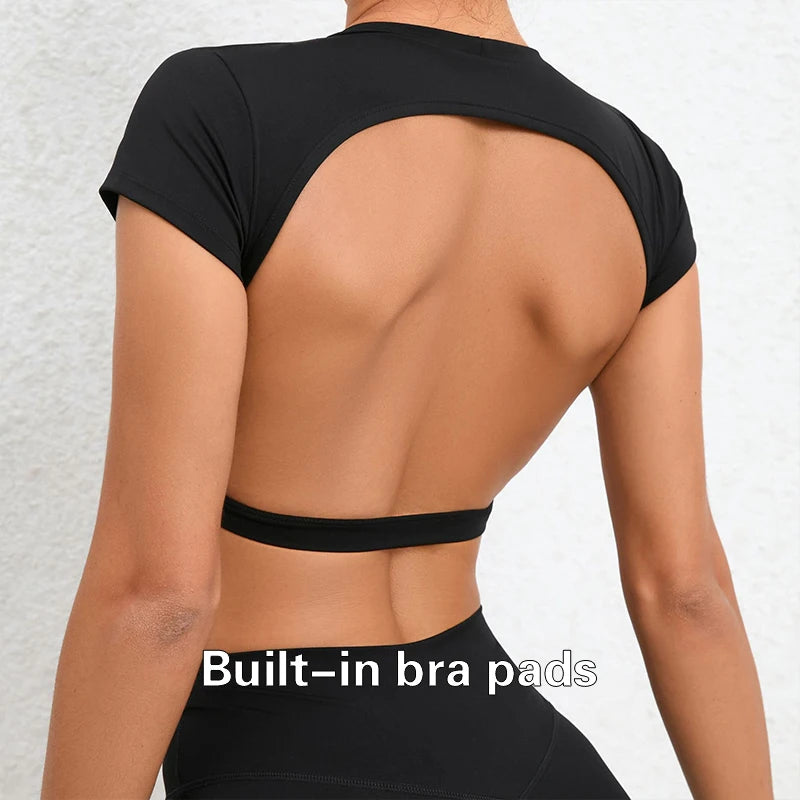 Hearuisavy Sports Shirts Breathable Workout Tops Fitness Sportswear Female Backless Yoga Clothing Sport Crop Tops Women Gym Top Beauty World Shop