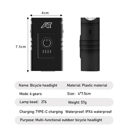 LED Bicycle Front Light Type-C Rechargeable Bicycle Headlight MTB Road Bike Headlamp Easy to Install Cycling Accessories Beauty World Shop