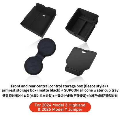 YZ For Tesla Model 3 Highland 2024 Model Y juniper 2025 Storage Box Center Armrest Hidden Box Cup Holder Organizer Accessories Beauty World Shop