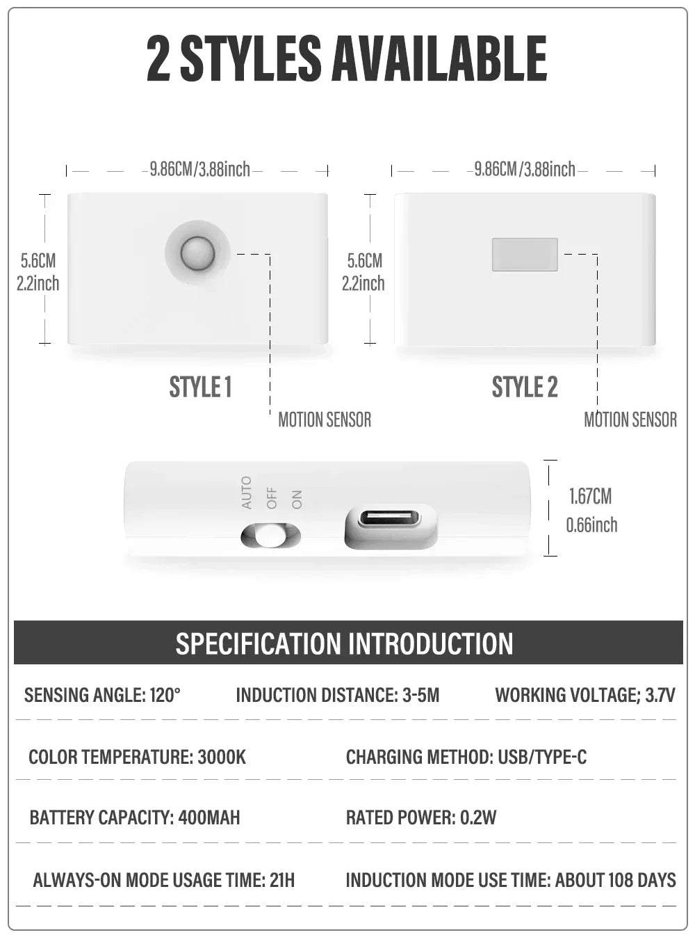 Mini LED Intelligent Sensor Night Light Wireless USB Rechargeable Motion Sensor Wall Light for Bedroom Corridor Cabinet Lighting Beauty World Shop