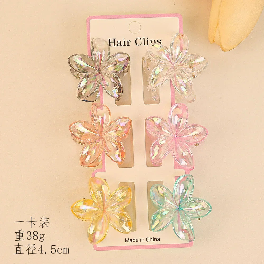 6PCs fashion colorful transparent flower small hair claw clips clamp hairpin Barrette for thick thin hair accessories for women Beauty World Shop