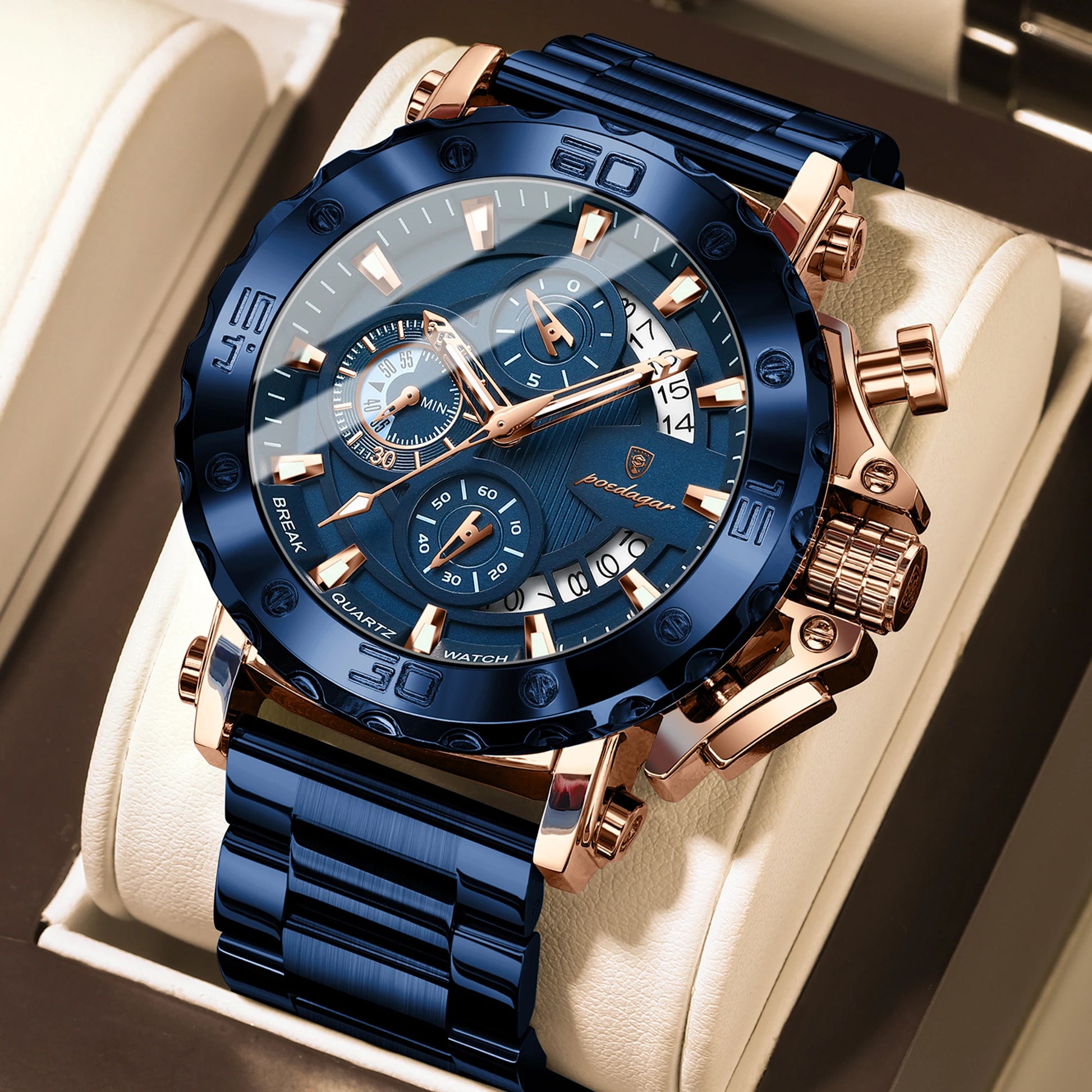 POEDAGAR Luxury Men's Watch Calendar Luminous Waterproof Man Clock Chronograph Stainless Steel Quartz Watches For Men Reloj Gift Beauty World Shop