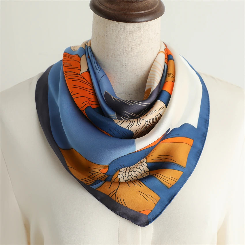 Luxury 2024 Silk Print Hair Scarf Women Floral Kerchief Neck Tie Hand Wrist Foulard Shawl Wraps Head Hijab Bandana Echarpe Beauty World Shop