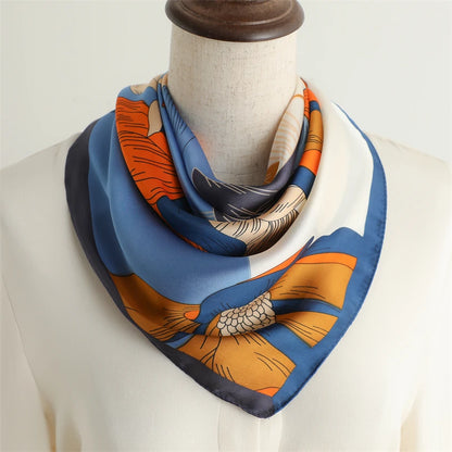 Luxury 2024 Silk Print Hair Scarf Women Floral Kerchief Neck Tie Hand Wrist Foulard Shawl Wraps Head Hijab Bandana Echarpe Beauty World Shop