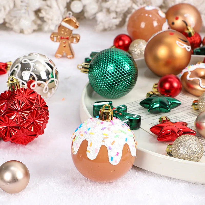 Christmas decoration: 42 exquisite painted Christmas balls in magenta, green, and gold, Christmas tree pendant set Beauty World Shop