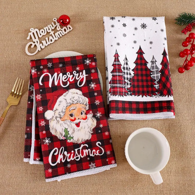 2pcs Christmas Kitchen Towels Buffalo Plaid Xmas Hand Towels Christmas Decorations for Home 2025 Navidad Noel Dish Towels Gifts Beauty World Shop