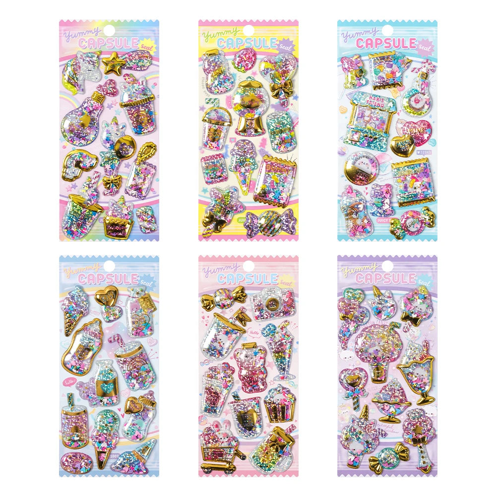 Kawaii Capsule Sparkling 3D Stickers Scrapbooking Diy Journal Stationery Sticker Cute Deco Art School Supplies Beauty World Shop