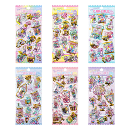 Kawaii Capsule Sparkling 3D Stickers Scrapbooking Diy Journal Stationery Sticker Cute Deco Art School Supplies Beauty World Shop