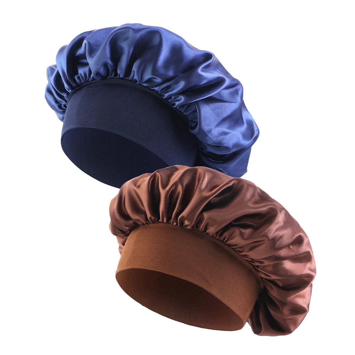 New Women's Satin Solid Wide-brimmed Sleeping Hat Unisex Head Wrap Elastic Band Cap Hair Care Bonnet Night Hat bonnet de nuit Beauty Fashion