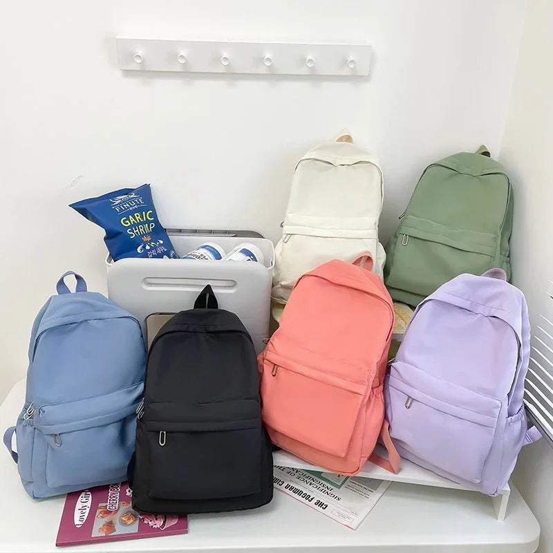 Lightweight Solid Color Backpack for High School Students Multifunctional Casual Bag School Travel Daily Use Simple Design Beauty World Shop