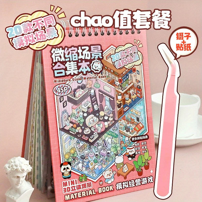 Mr Paper 45Pcs Scenes Cartoon Landscape Sticker Book Forest Village DIY 3D Sticker Cabin Scene Pocket Birthday Gift For Planner Beauty World Shop