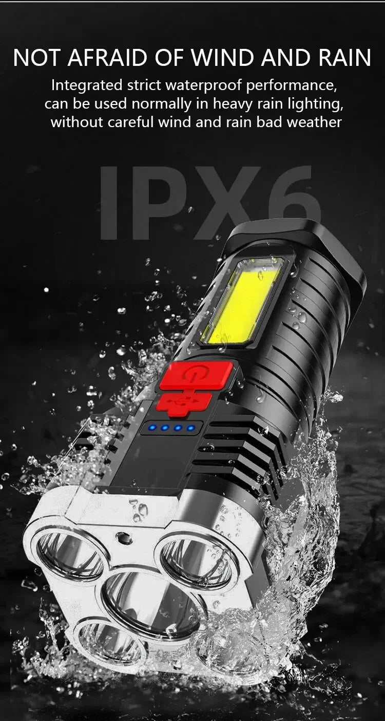 5LED High Power Led Flashlights Rechargeable Camping Spotlight with Side Light 3 Lighting Modes for Camping Adventure Outdoor Beauty World Shop
