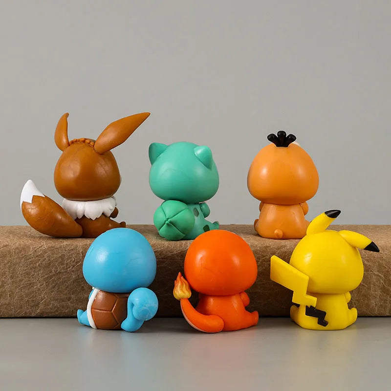 6pcs/set Crayon Shin-chan COS Pokemon Psyduck Pikachu Eevee Charmander Bulbasaur Squirtle Anime Figure Cute Doll Model Toys Beauty World Shop