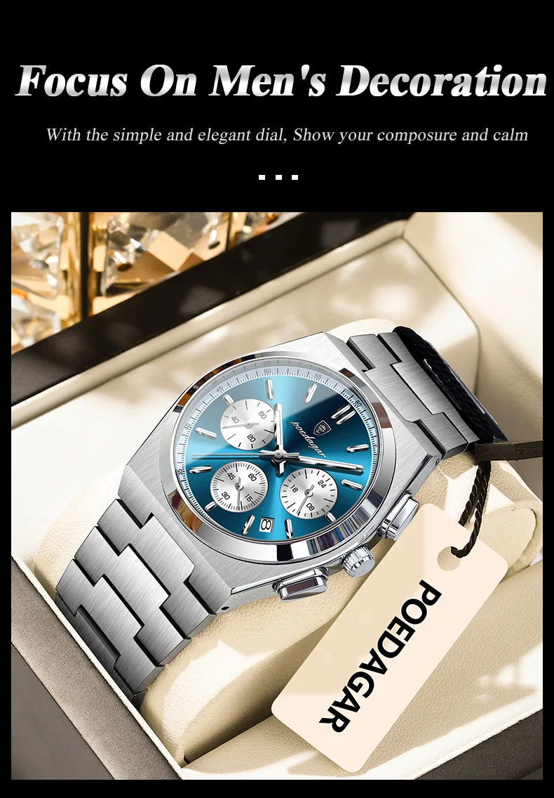 POEDAGAR Fashion Man Watches Chronograph Date Stainless Steel Casual Men Wristwatch Waterproof Luminous Men's Quartz Watch Reloj Beauty World Shop