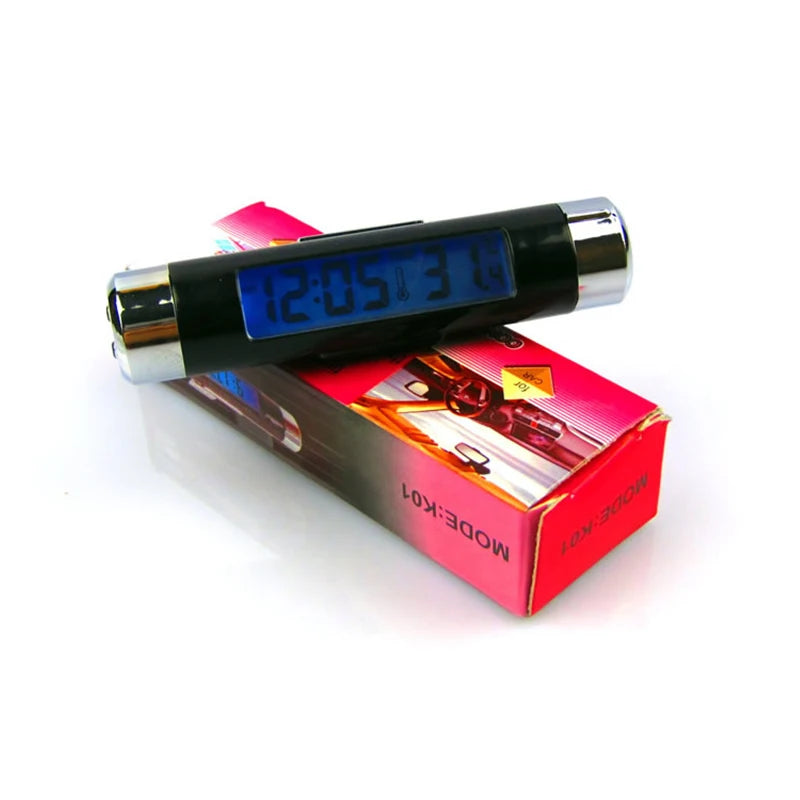Portable 2 in 1 Car Digital LCD Clock Temperature Display Electronic Clock Thermometer Car Automotive Blue Backlight With Clip Beauty World Shop