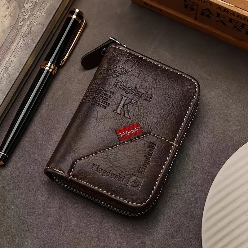 Vintage PU Leather Slim Wallet - Zipper RFID Blocking 11-Slot Card Holder, Retro Style Gift for Men & Women, Classic Design Beauty World Shop