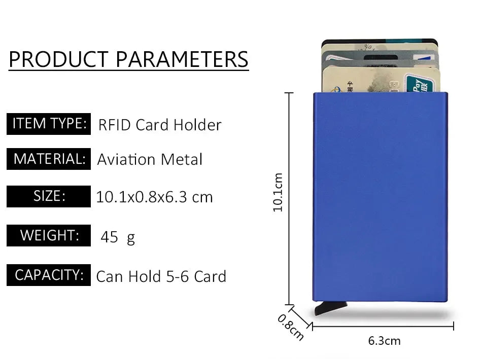 Rfid Credit Card Holder Metal Thin Slim Smart Wallet Men Women Wallets Pop Up Minimalist Small Black Purse Mini Walets for Men Beauty World Shop