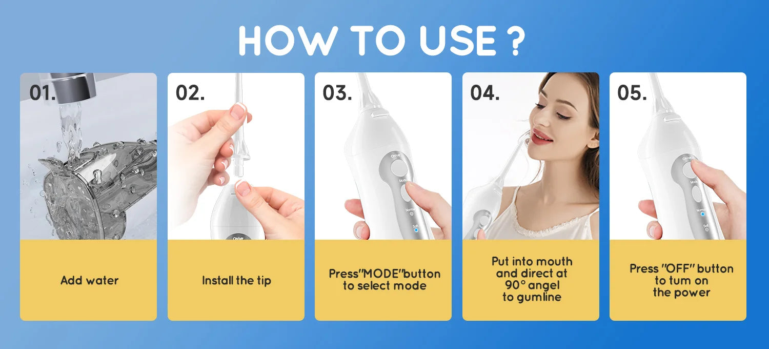 D52 Portable Cordless Water Flosser USB Rechargeable Water Jet Floss Tooth Pick 6 Jet Tip 300ml 3 Modes Teeth Clean for Travel Beauty World Shop