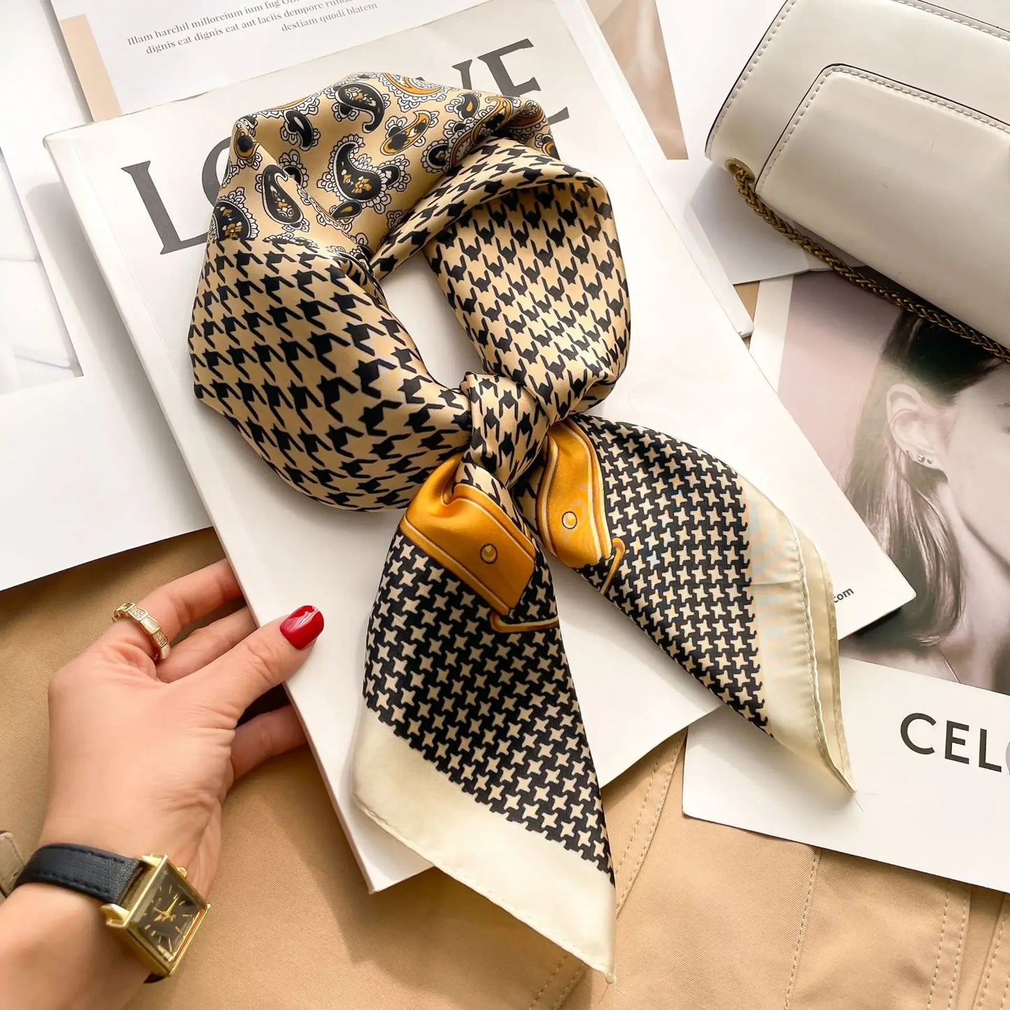 New Fashion Silk Scarf Neckerchief Women's Silk Square Scarf Purse Luxury Scarf for Women Designer Silk Headscarf Beauty World Shop
