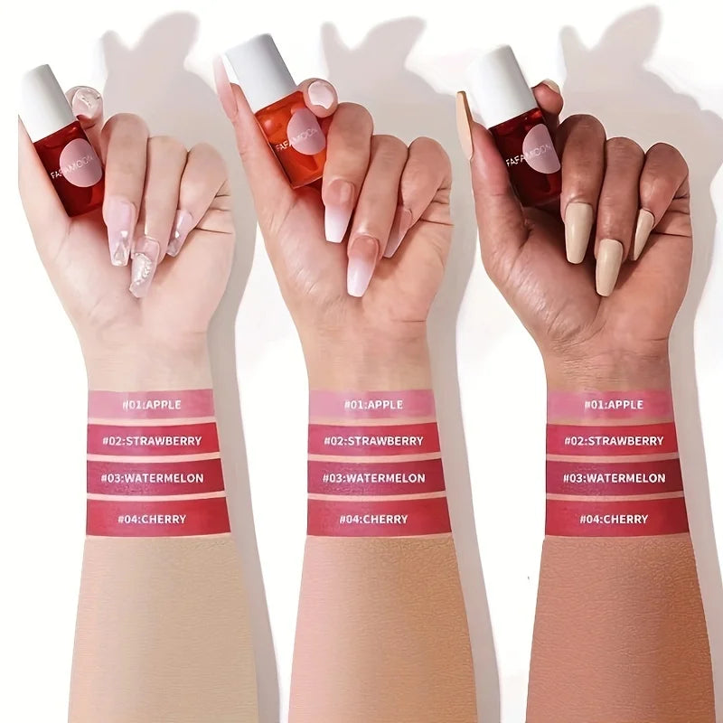 4 Color Fruity Lip Tint Water Gloss Tint, Moisturizing Waterproof Liquid Lipstick, Non-Stick, High Pigment, Long-Lasting Colors Beauty World Shop