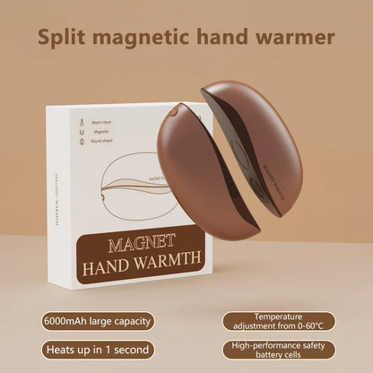 Hand Warmer Rechargeable Magnetic Design Electric Handwarmers 6000mah Split-type Skin-friendly Material Electric Heater Beauty World Shop