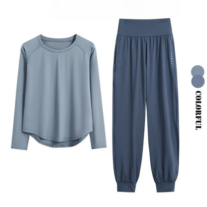 DRUR 2pcs Yoga Set Women Sports Pants Sets 2 Piece Sportswear Outfit Female Long Sleeve Fitness Top High Waist Sweatpants Suits Beauty World Shop