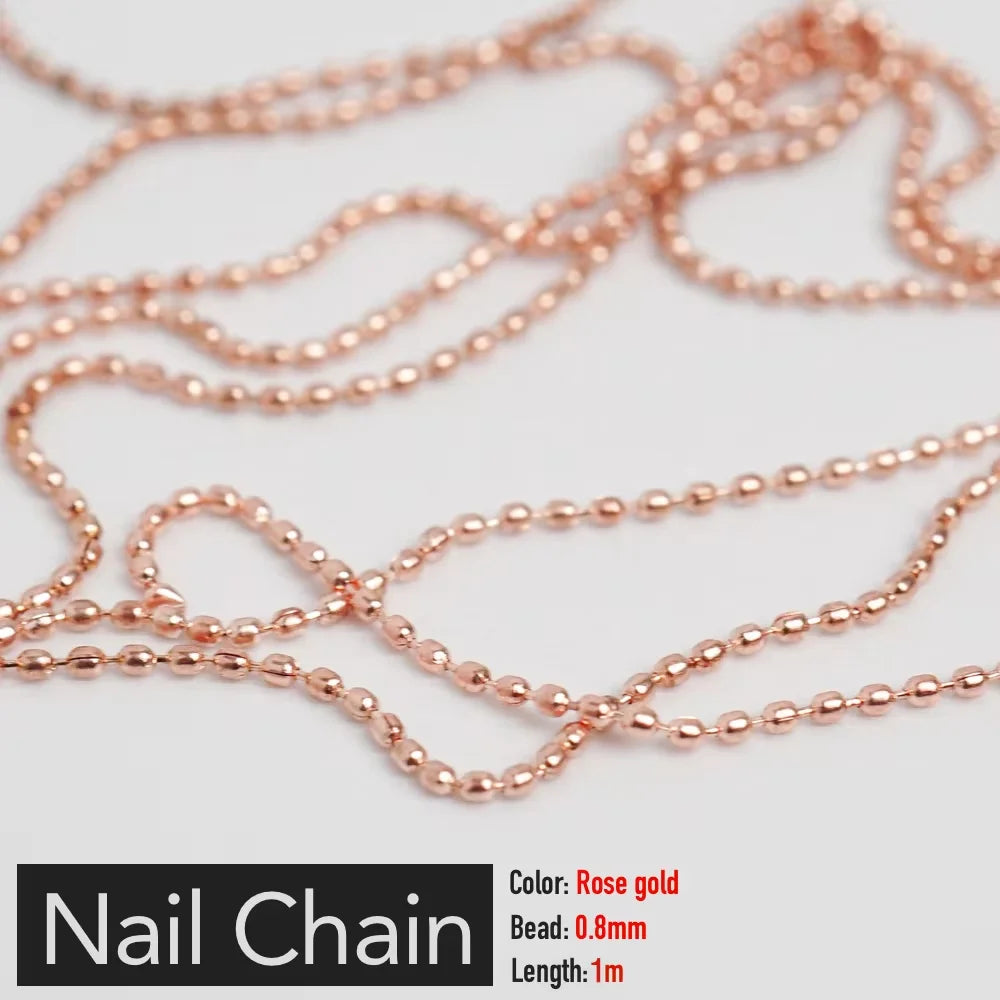 Nail Chain Rose Gold Silver Pixie Stone Beads Decorations Metal Steel Press on Nails Charms Art Jewelry Accessories Manicure Beauty World Shop