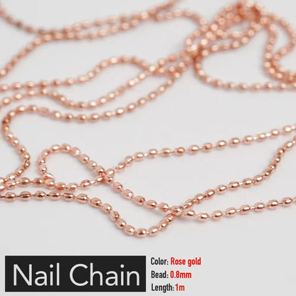 Nail Chain Rose Gold Silver Pixie Stone Beads Decorations Metal Steel Press on Nails Charms Art Jewelry Accessories Manicure Beauty World Shop