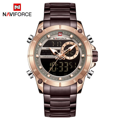 NAVIFORCE 9163 Luxury Original Sport Wrist Watch For Men Quartz Steel Waterproof Dual Display Military Watches Relogio Masculino Beauty World Shop