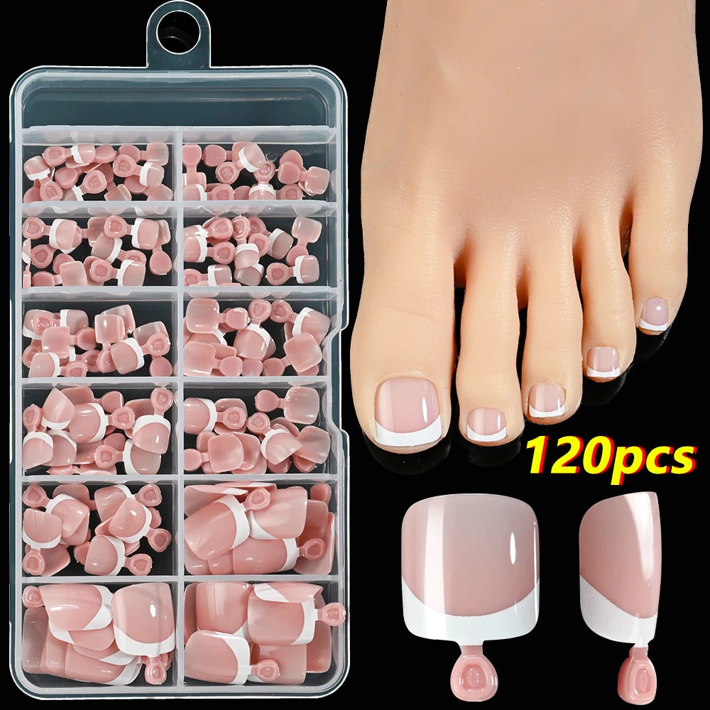 120Pcs 9-Colors French Fake Toenails Summer Short Sqaure Press On Toe Nails Tips Glossy Nude/Pink/Brown Full Cover False Toenail Beauty World Shop