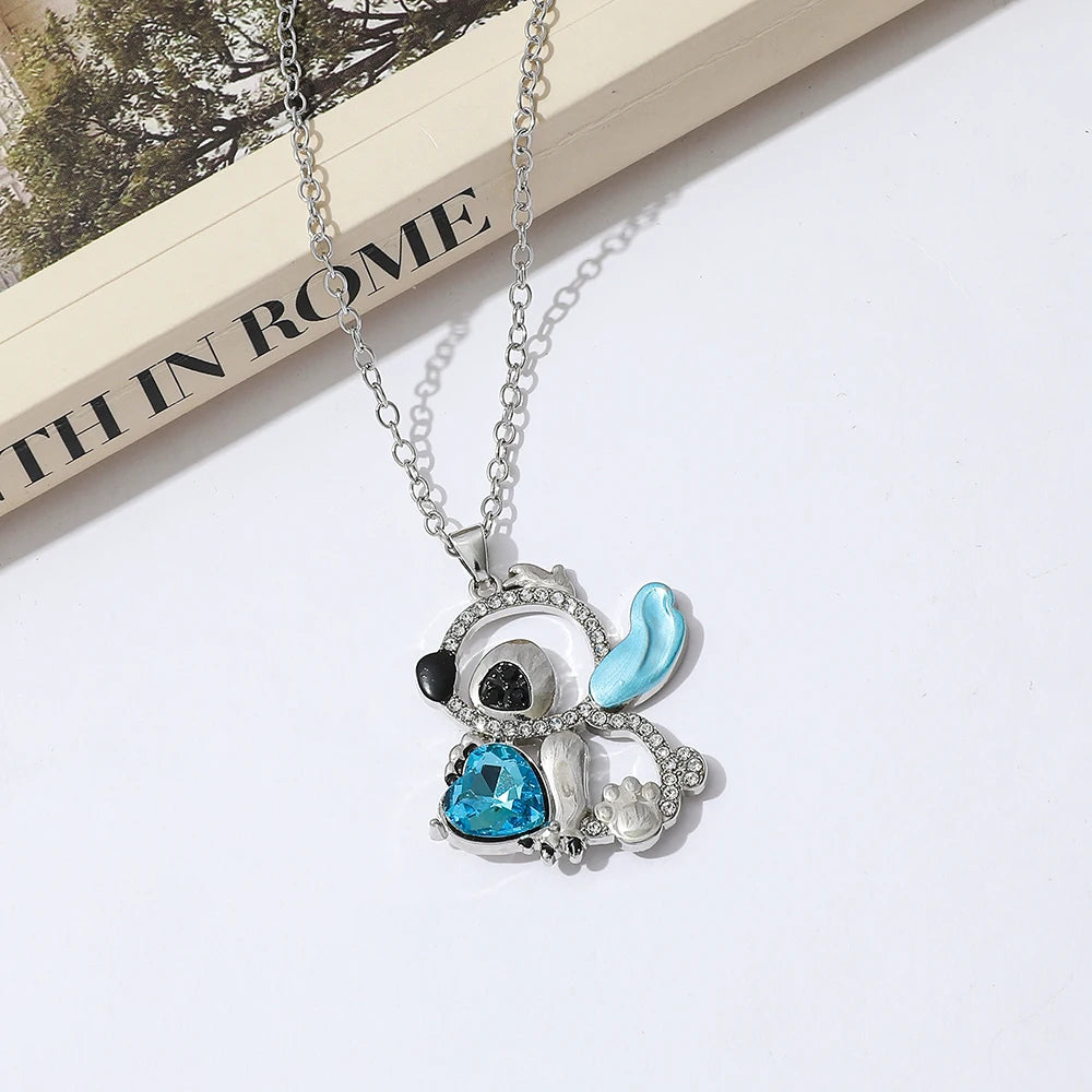 Lilo & Stitch Heart Rhinestone Necklace for Girls Anime Charms Pendant Fashion Jewelry Aesthetic Accessory Birthday Gift Beauty World Shop