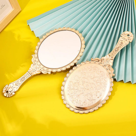 Rose Gold Portable Vintage Makeup Mirror Hand Hold Oval Round Mirror Noble Restore Ancient Ways Court Mirror Beauty Tool Beauty World Shop